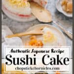 sushi cake image collage with text overlay for pinterest