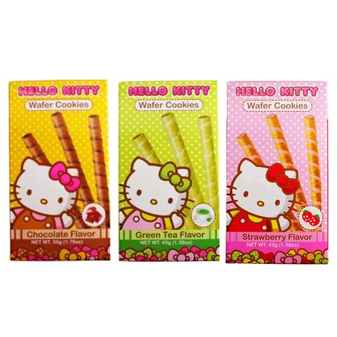Hello Kitty Snacks Wafer Cookies in Strawberry, Chocolate, Green Tea flavor! Great Snacks on the go, for adults, Children, Party Favors, Birthday Gifts and School. (HK Wafer Cookies, Variety Pack of 3)